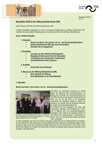 Newsletter 02/2012 der Stiftung Studienfonds OWL