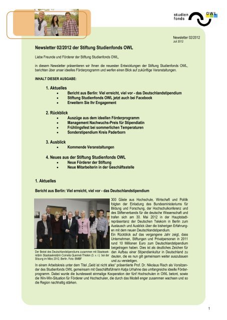 Newsletter 02/2012 der Stiftung Studienfonds OWL