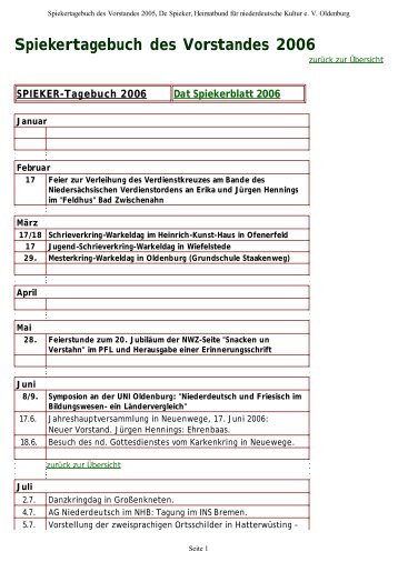 Spiekertagebuch des Vorstandes 2006 - De Spieker