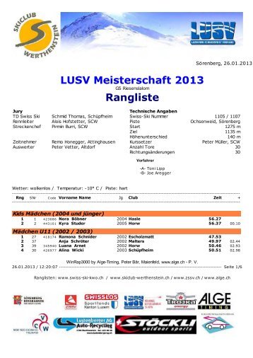 LUSV Meisterschaft 2013 Rangliste - Skiclub Werthenstein