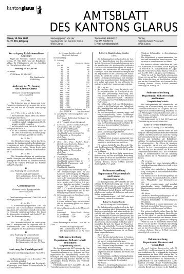 Amtsblatt des Kantons Glarus, 10.5.07 - Glarus24.ch