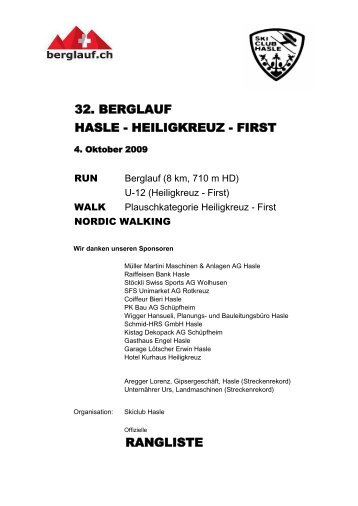 32. BERGLAUF HASLE - HEILIGKREUZ - FIRST ... - Skiclub Hasle