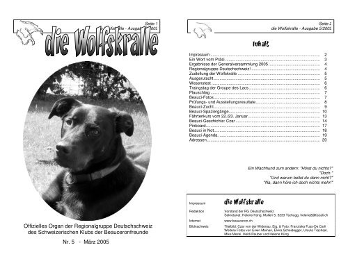 Inhalt die Wolfskralle - Schweizerischer Klub der Beauceronfreunde