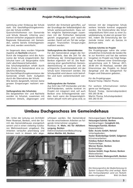 nüs vu üs Nr. 20 (Nov 2010) [PDF - Benken