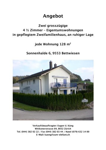 Angebot Zwei grosszügige 4 ½ Zimmer – Eigentumswohnungen in ...