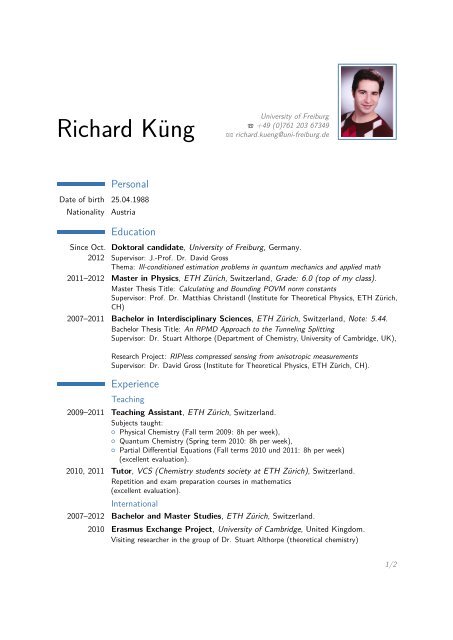 Richard Küng – - Quantum Correlations in Physics, Math, and ...