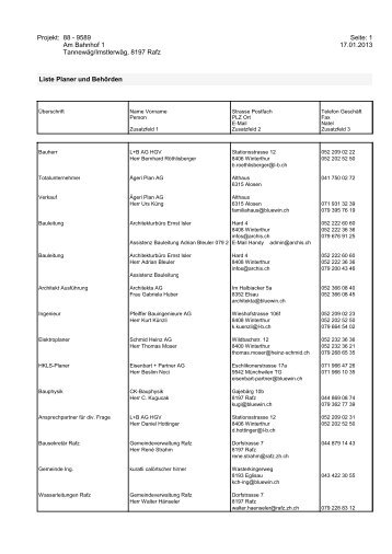 Liste Behöhrden und Planer - archis - Architekturbüro Ernst Isler ...