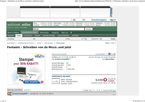 Fantastic - Schreiben von de Micco..und jetzt | wallstreet ... - Dehrn.net