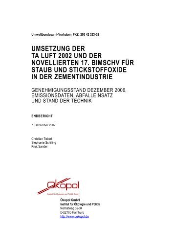 ÖKOPOL-Studie zu Umsetzung TA Luft/17.BImSchV in der ...