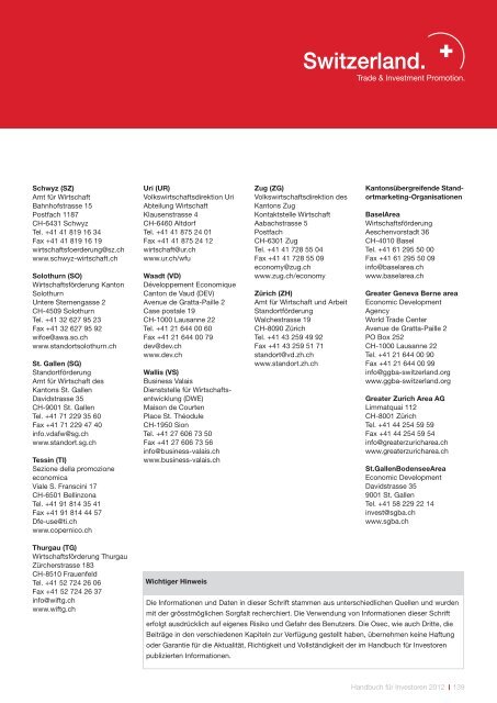 Handbuch für Investoren. Unternehmensstandort Schweiz.