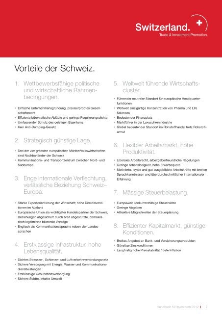 Handbuch für Investoren. Unternehmensstandort Schweiz.