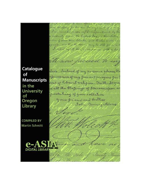 Catalogue of Manuscripts - Library - University of Oregon