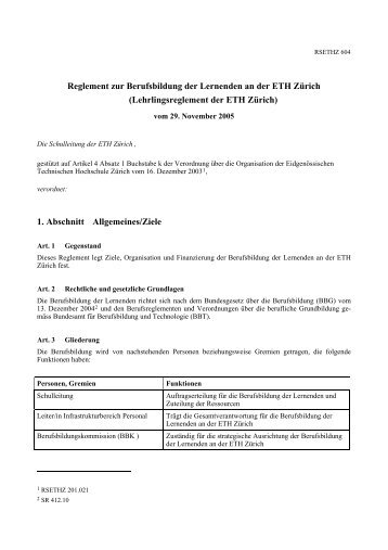 Entwurf: Version 1.4 - Rechtssammlung ETH Zürich