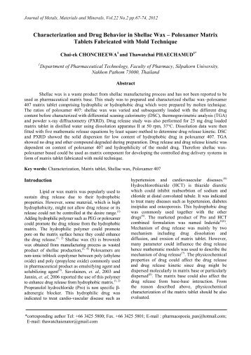 Characterization and Drug Behavior in Shellac Wax – Poloxamer ...