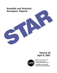 Scientific and Technical Aerospace Reports Volume 39 April 6, 2001