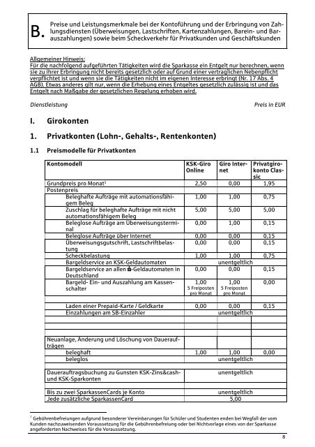 Preis- und Leistungsverzeichnis - Kreissparkasse Saarlouis