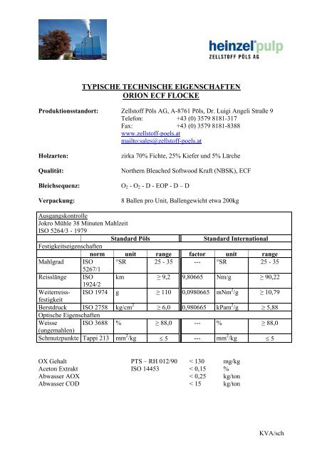 Spezifikation ORION ECF FLASH - Zellstoff Pöls AG