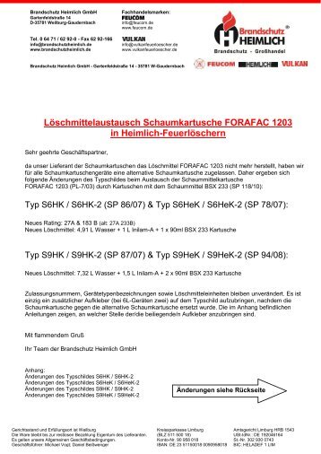 Löschmittelaustausch Schaumkartusche FORAFAC 1203 in ...