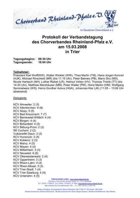 Protokoll des Chorverbandstages 2008 in Trier eingestellt