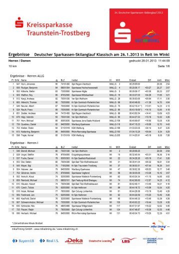 Ergebnis 10km klassisch - Deutscher Sparkassen-Skilanglauf