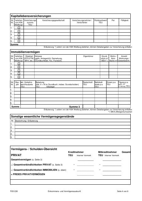 Einkommens- und Vermögensauskunft
