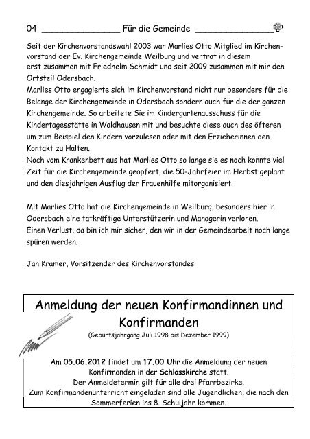 Juni/Juli 2012 - Ev. Kirchengemeinde Weilburg