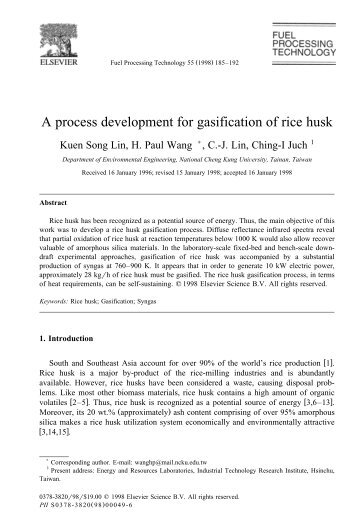 A process development for gasification of rice husk