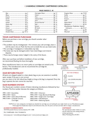 2-handle ceramic cartridge catalog - Alfano Plumbing Parts