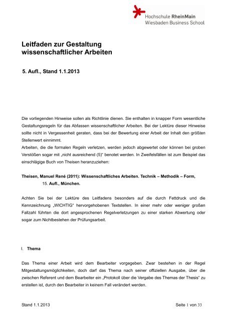 Leitfaden zur Gestaltung wissenschaftlicher Arbeiten - Hochschule ...