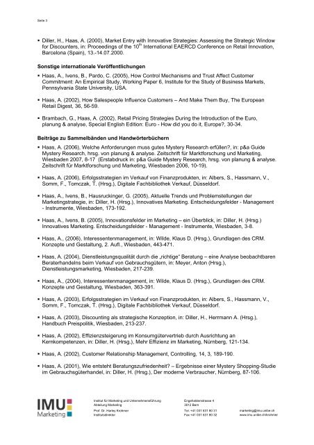 Prof. Dr. Haas - Publikationen (pdf, 59KB) - IMU - Marketing