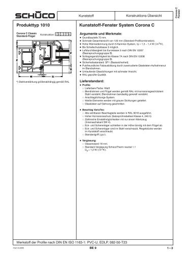 Kunststoff-Fenster System Corona C Produkttyp 1010