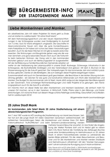 Bürgermeister-Info Dezember 2011 (7,51 MB) - Stadtgemeinde Mank