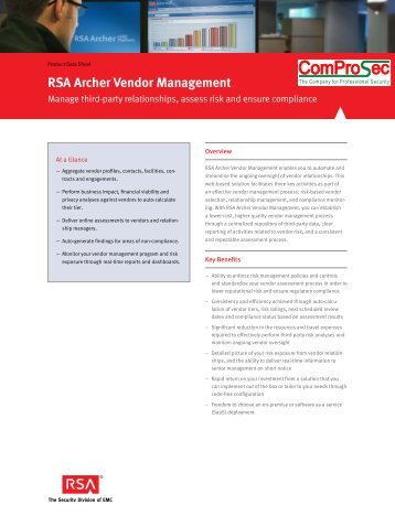 RSA Archer Vendor Management - Comprosec.ch