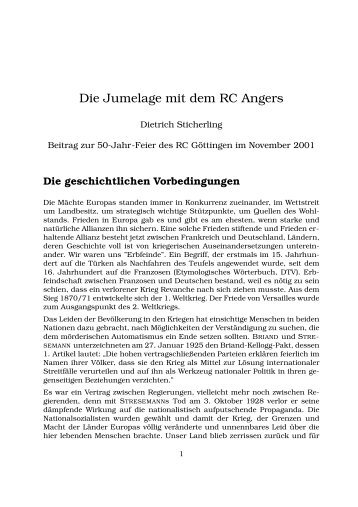 Die Jumelage mit dem RC Angers - Rotary Club Göttingen