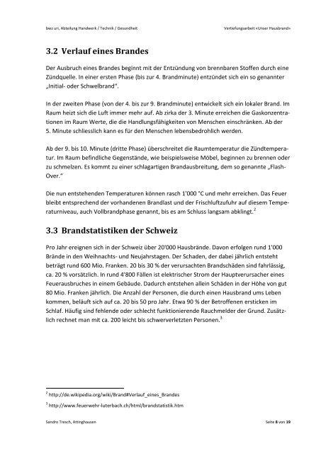 Vertiefungsarbeit «Unser Hausbrand» - Computer-Studio, Schattdorf