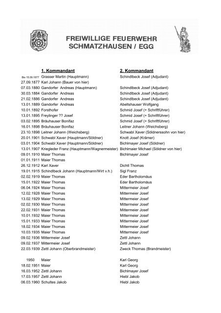 1. Kommandant 2. Kommandant - FF Schmatzhausen