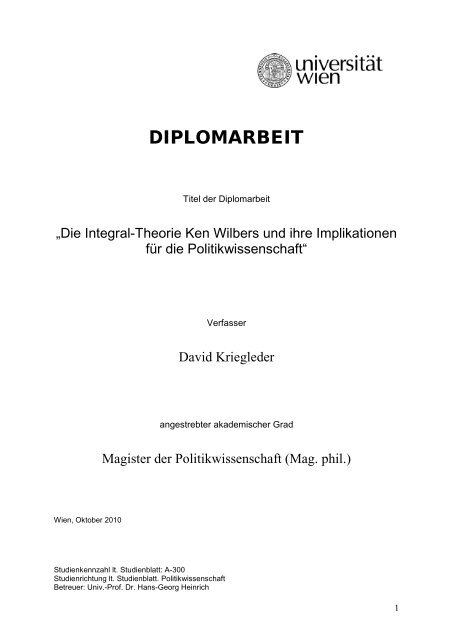 David Kriegleder, Die Integral-Theorie Ken Wilbers ... - Integral World