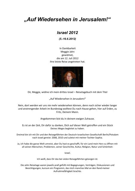 Auf Wiedersehen In Jerusalem Das Reise Tagebuch Von