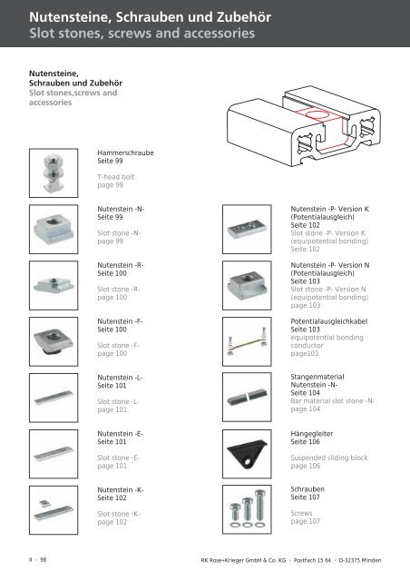 Nutensteine, Schrauben und Zubehör Slot stones, screws ... - Aratron