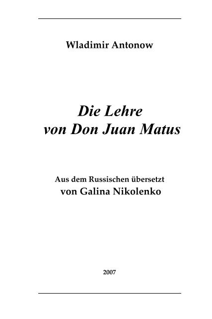 Wladimir Antonow Die Lehre Von Don Juan Matus Aus Dem