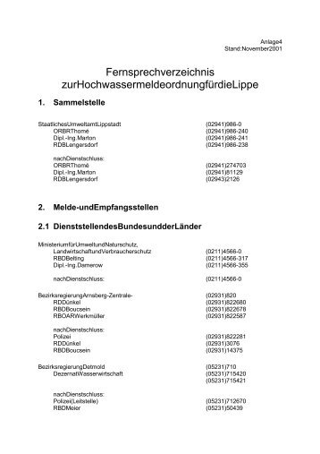 Hochwassermeldeordnung Lippe, Anl. 4 und 5