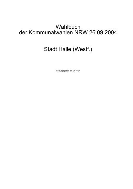 Wahlbuch der Kommunalwahlen NRW 26.09.2004 Stadt Halle (Westf.)