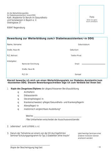 Bewerbung zur Weiterbildung zum/r Diabetesassistenten/-in DDG