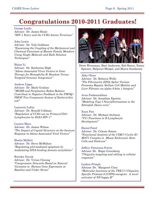 Newsletter Spring 2011.pub - University of Pennsylvania School of ...