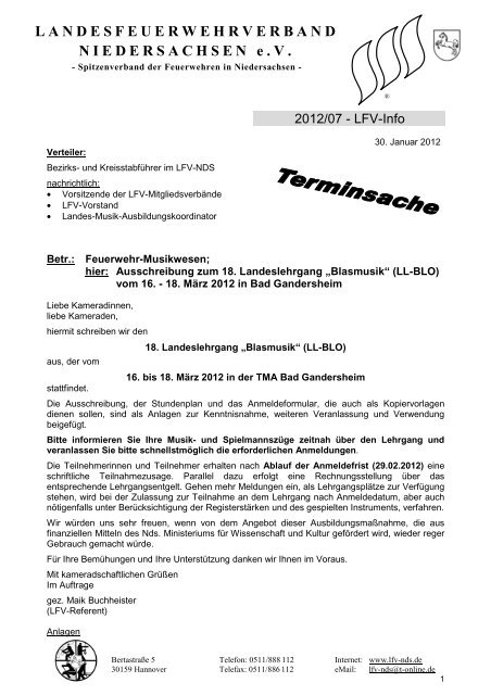 Ausschreibung zum 18. Landeslehrgang „Blasmusik