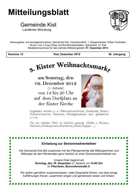 Mitteilungsblatt Dezember 2012 - Gemeinde Kist