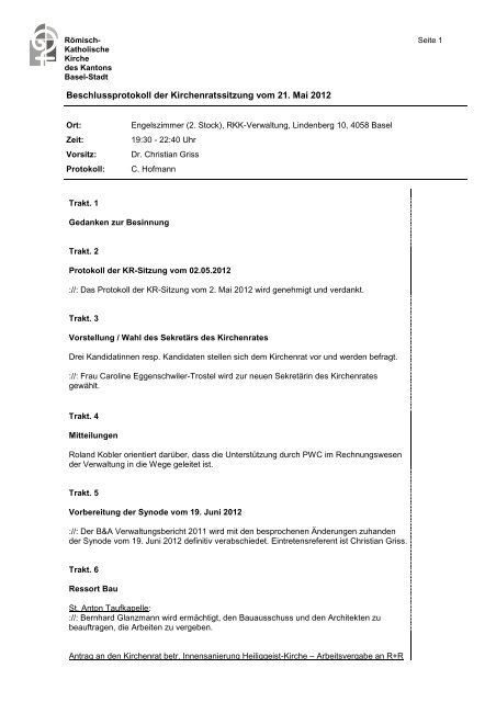 Protokoll KR 21. Mai 2012 - RKK Basel-Stadt