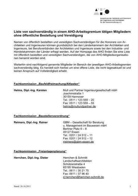 Liste von sachverständig in einem AHO-Arbeitsgremium tätigen ...