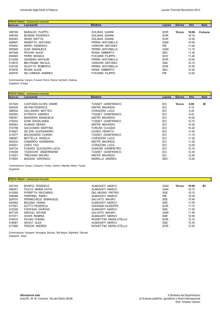 calendario delle sessioni di laurea triennale per il - Scienze politiche ...