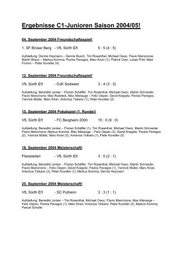 Ergebnisse C1-Junioren Saison 2004/05 - VfL Sürth